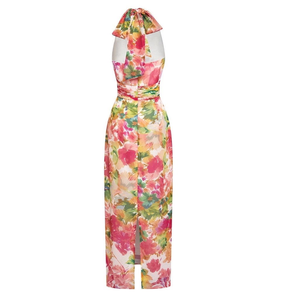 NWT Fehaute Floral Watercolor Chiffon Halter Neck Sheath Maxi Dress Gown US 2 - Picture 3 of 8